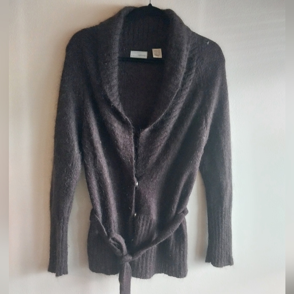 Laura Clement Collection Vintage Brown Mohair Blend Snap Front Cardigan